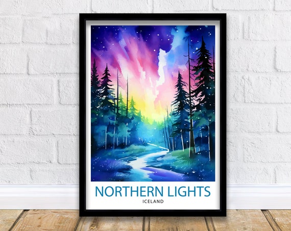 Northern Lights Aurora Borealis Travel Print Celestial Wall Decor Night Sky Poster Aurora Borealis Travel Prints Northern Lights Art Print
