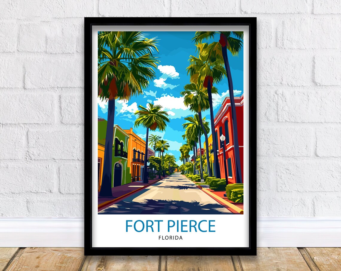 Fort Pierce Florida Palm Lined Historic Downtown Street Travel Poster