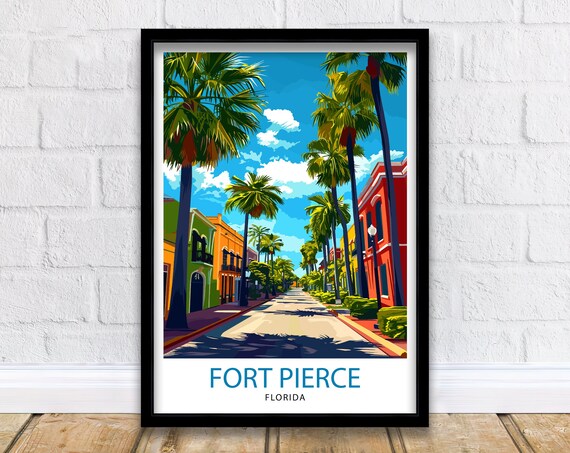 Fort Pierce Florida Palm Lined Historic Downtown Street Travel Poster