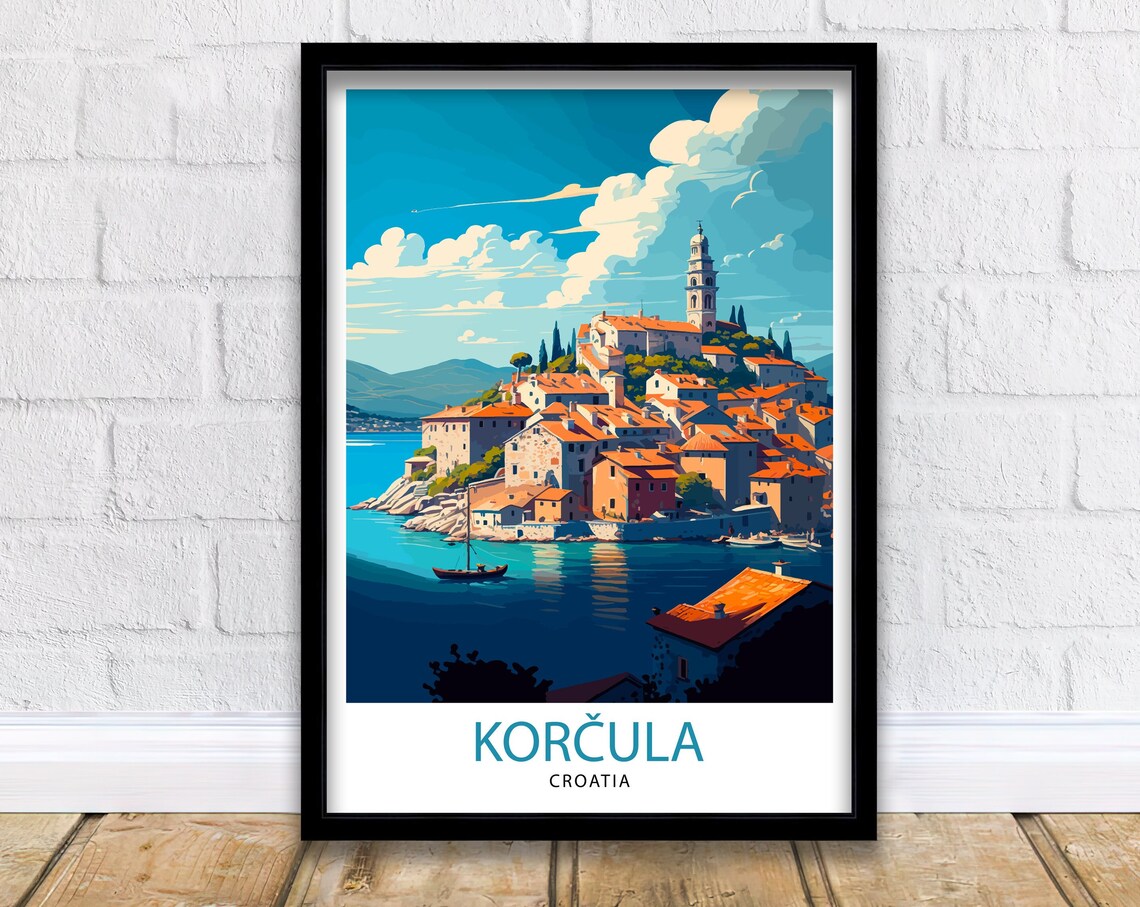 Korcula Croatia Travel Poster, Island Wall Art