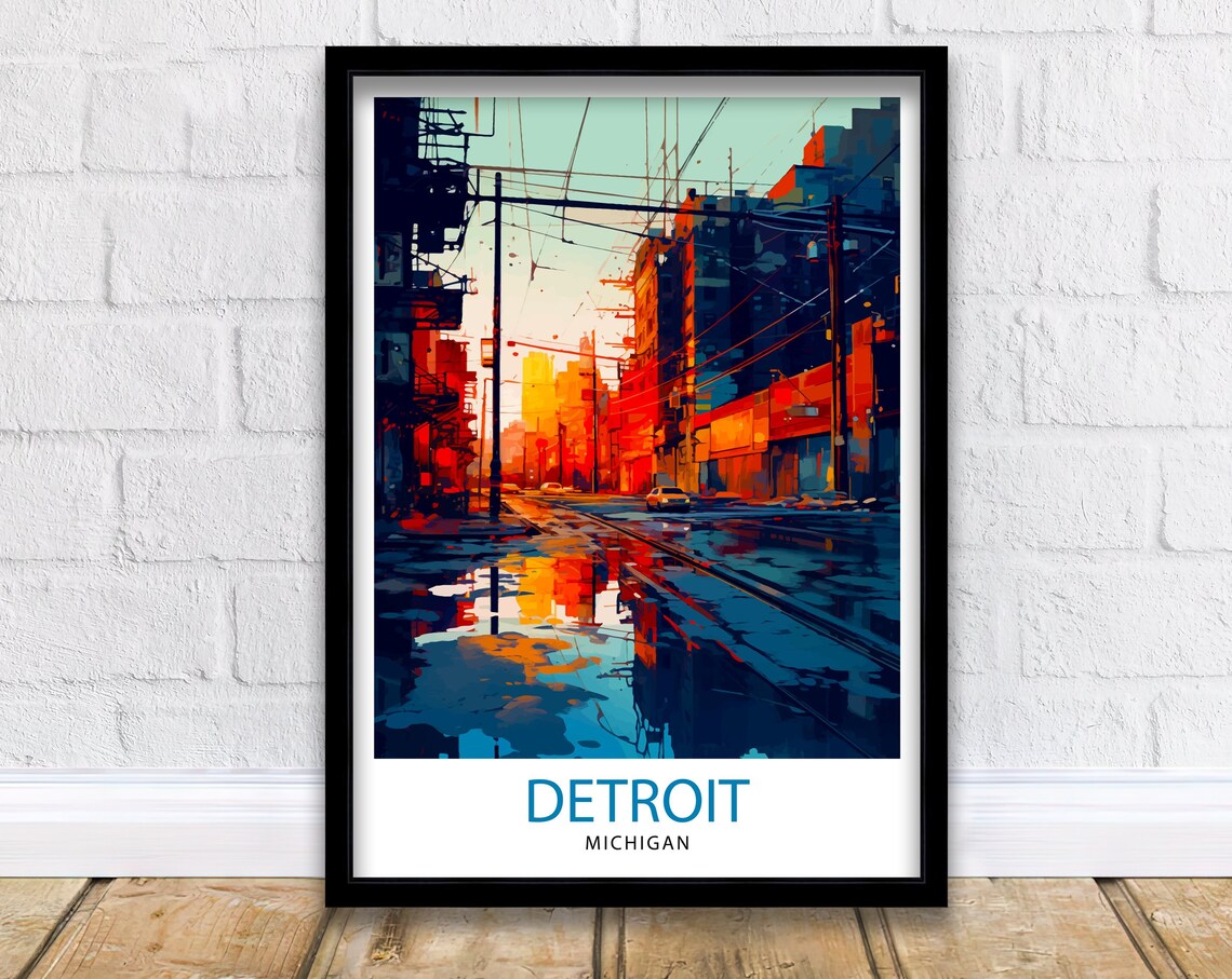 Detroit Michigan Travel Poster, USA Travel Art
