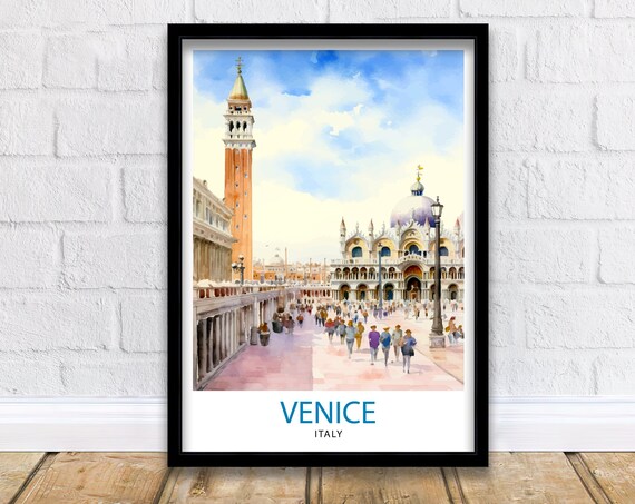Venice Italy Saint Marks Square Watercolor Landmark Travel Poster