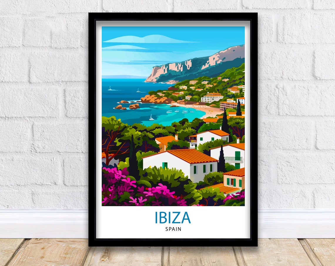 Ibiza Spain Mediterranean Coastal Town Whitewashed Houses Art Poster