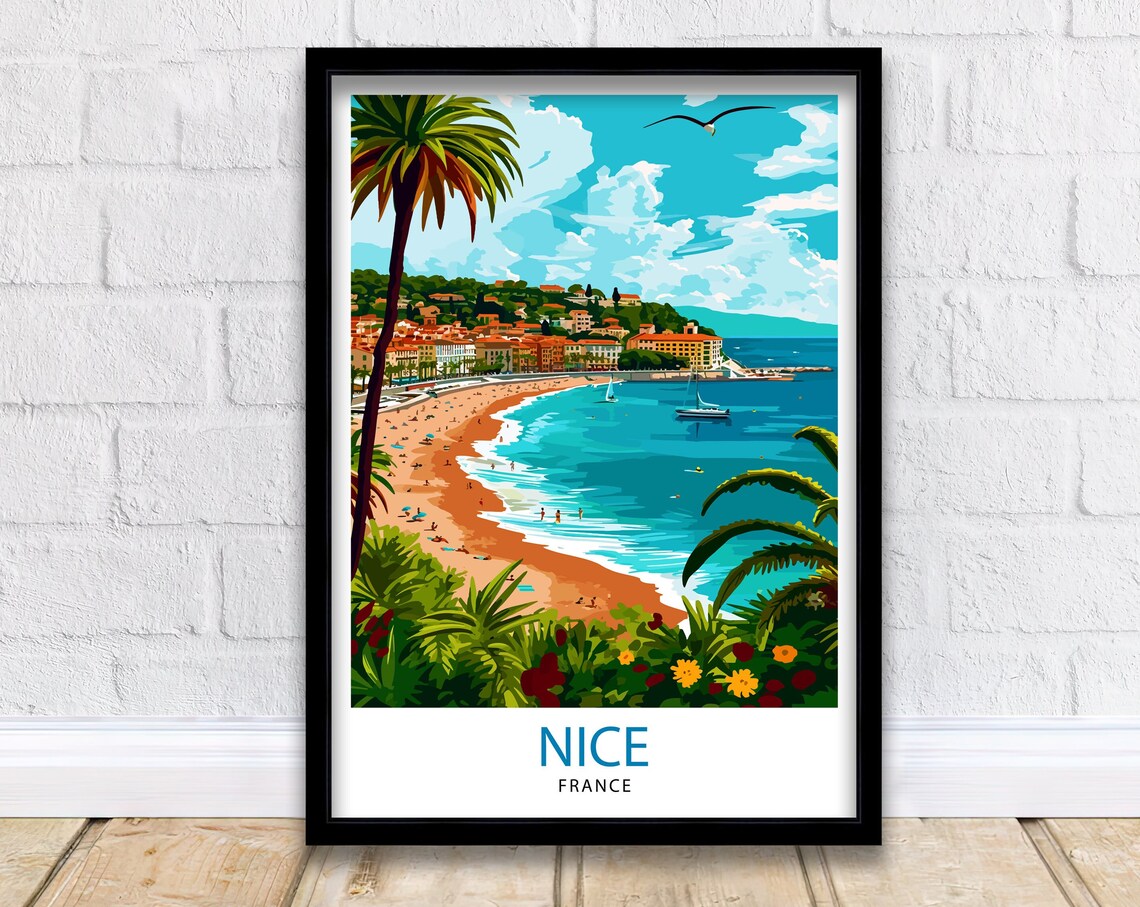 Nice France Travel Poster, French Riviera Home Decor