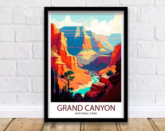 Grand Canyon National Park Red Rock Turquoise River Travel Poster