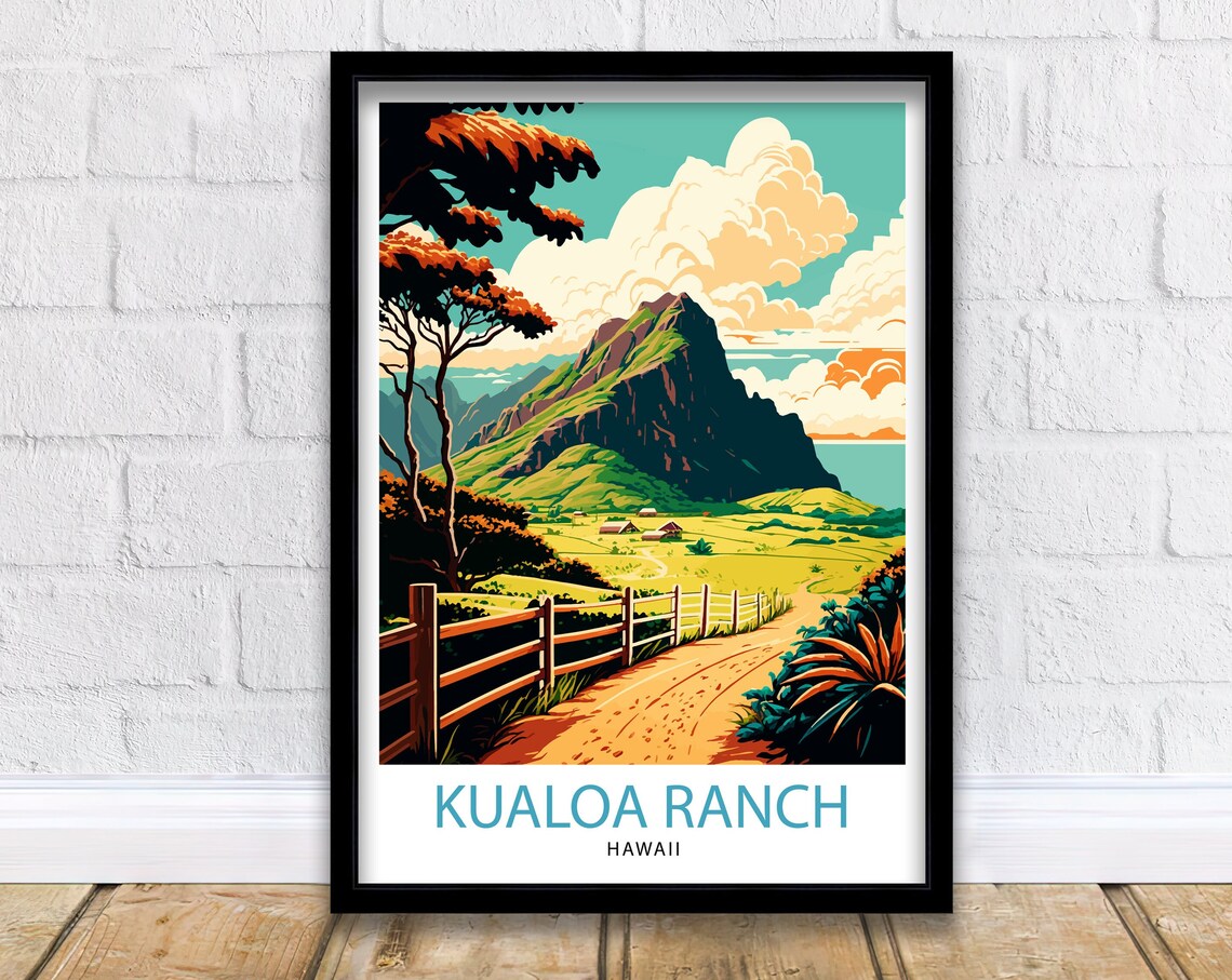 Kualoa Ranch Hawaii Travel Poster, Place-Inspired Art