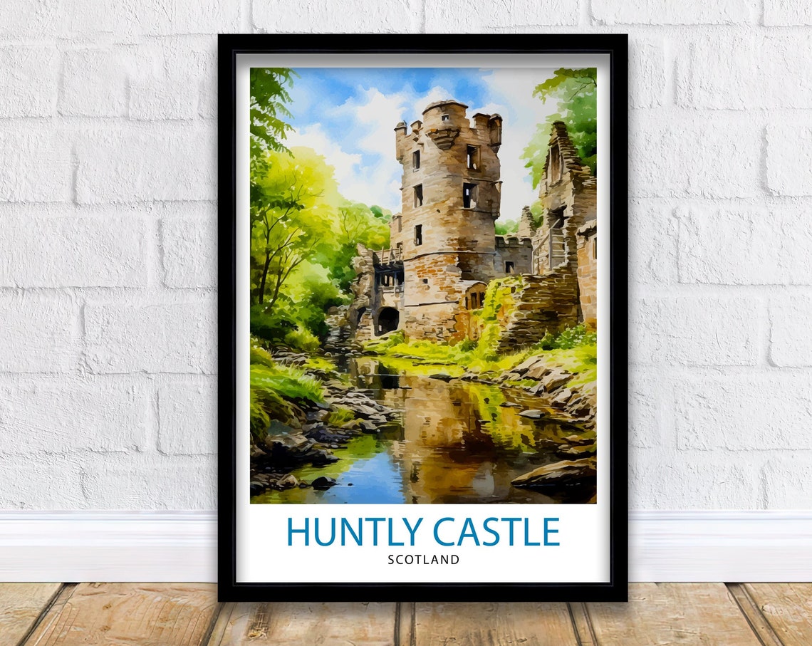 Huntly Castle Scotland Ruin Riverside Watercolor Reflection Poster