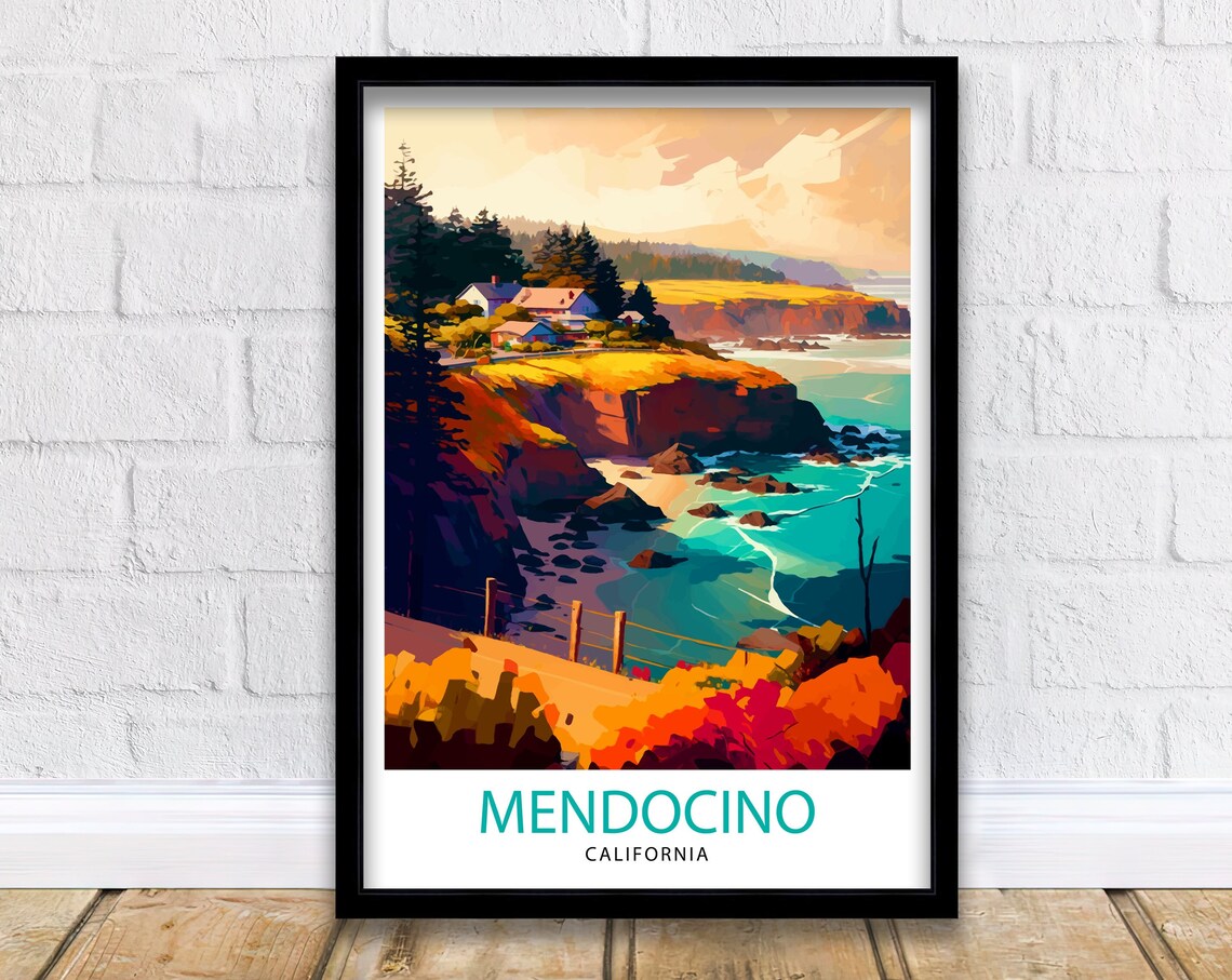 Mendocino California Travel Print Wall Decor Home Living Decor California Illustration Travel Poster Gift For Mendocino California Home