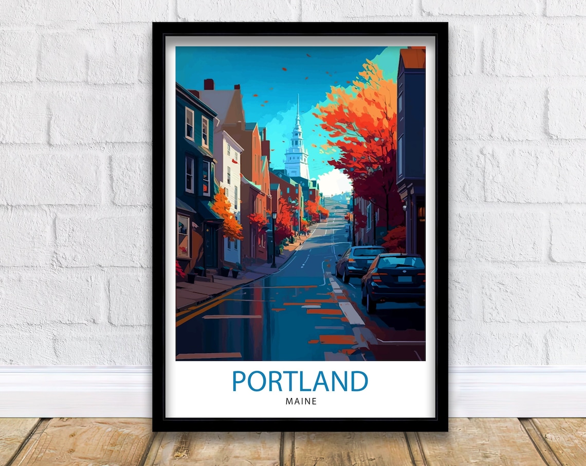 Portland Maine Travel Poster, Home Decor Illustration