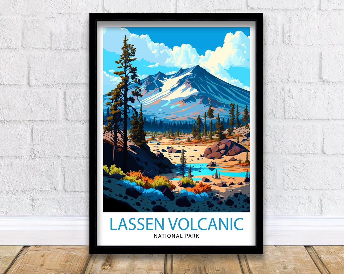 Lassen Volcanic National Park Travel Poster, Lassen Decor