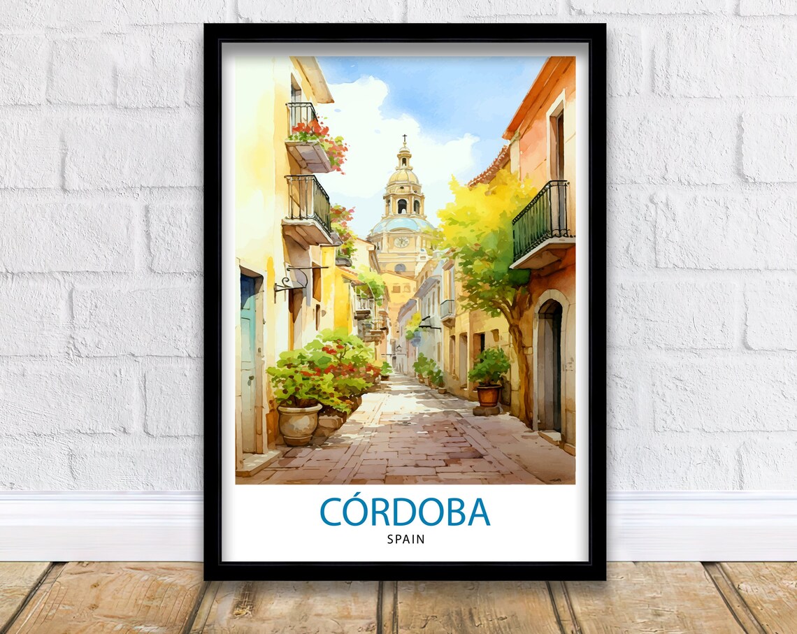 Cordoba Spain Sunlit Alley Flower Pots Old Town Travel Poster