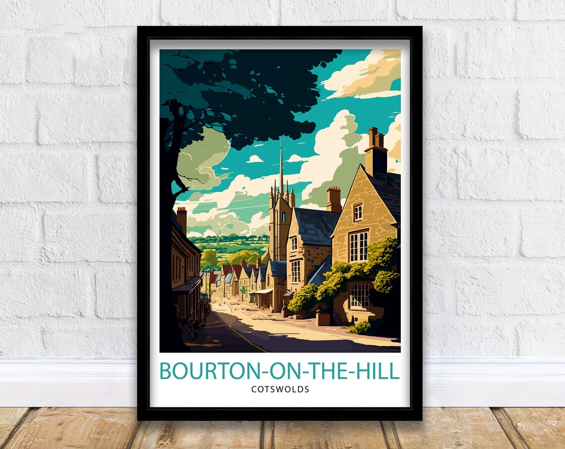 Bourton-on-the-Hill Cotswolds Old Stone Village Street Travel Poster