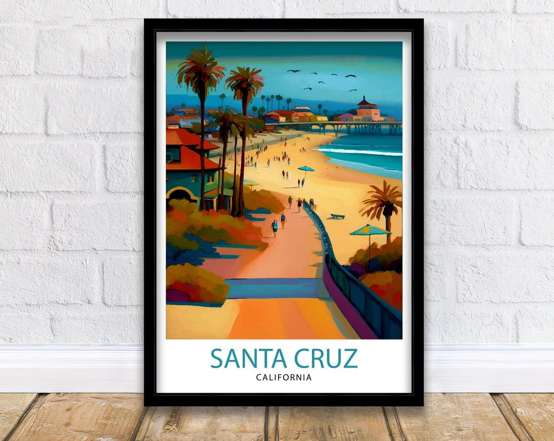Santa Cruz California Travel Print Wall Art Home Decor Santa Cruz Illustration Travel Poster Gift For Santa Cruz California Home Decor