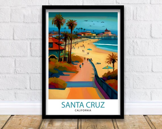 Santa Cruz California Beach Boardwalk Pier Golden Sunset Poster