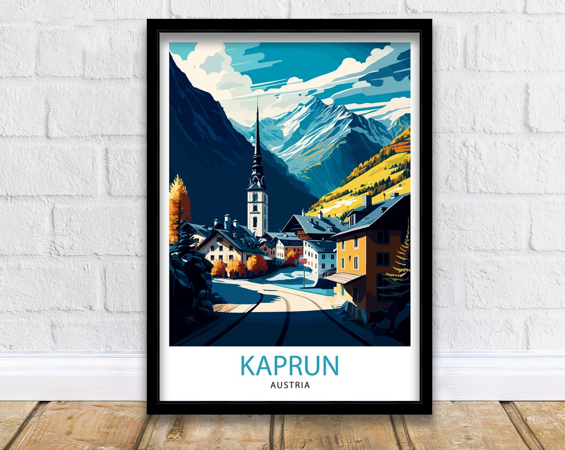 Kaprun Austria Alpine Village Church Steeple Mountain Art Poster