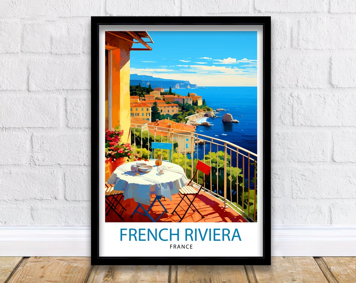 French Riviera France Terrace Breakfast Mediterranean Sea View Poster