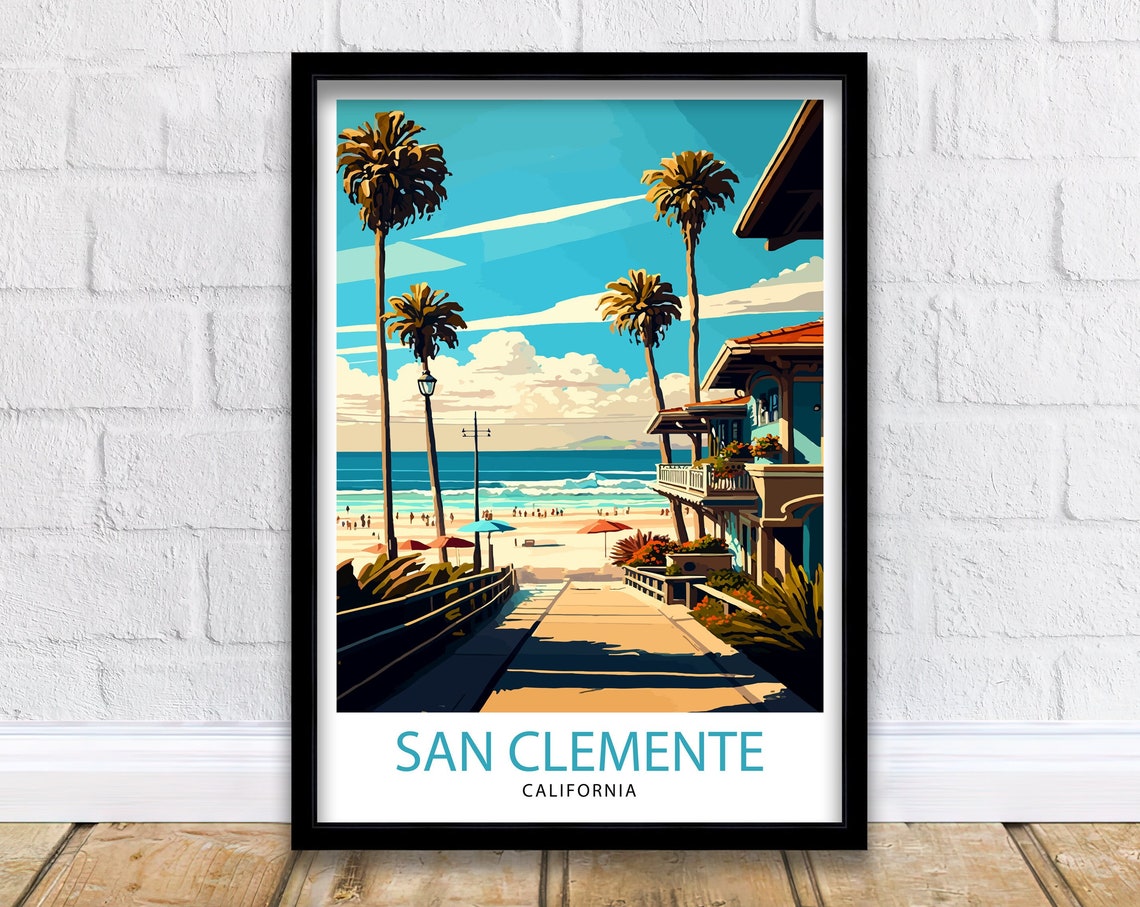 San Clemente California Beach Boardwalk Palms View Travel Poster