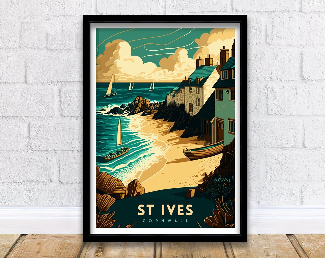St Ives Cornwall Travel Poster, Cornwall Home Decor