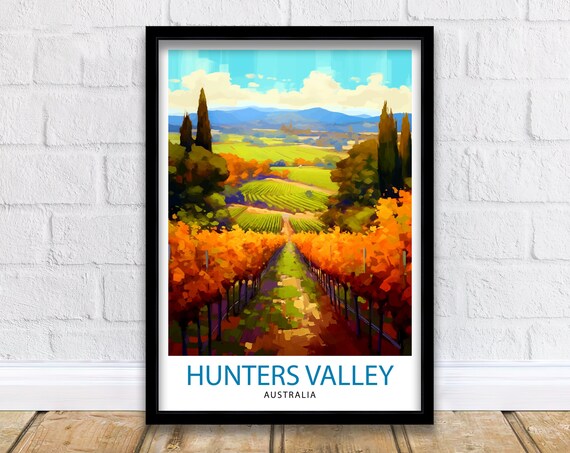 Hunters Valley Australia Autumn Vineyard Rows Wine Country Poster