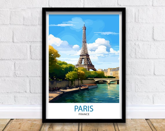 Paris France Travel Poster, Eiffel Tower Illustration