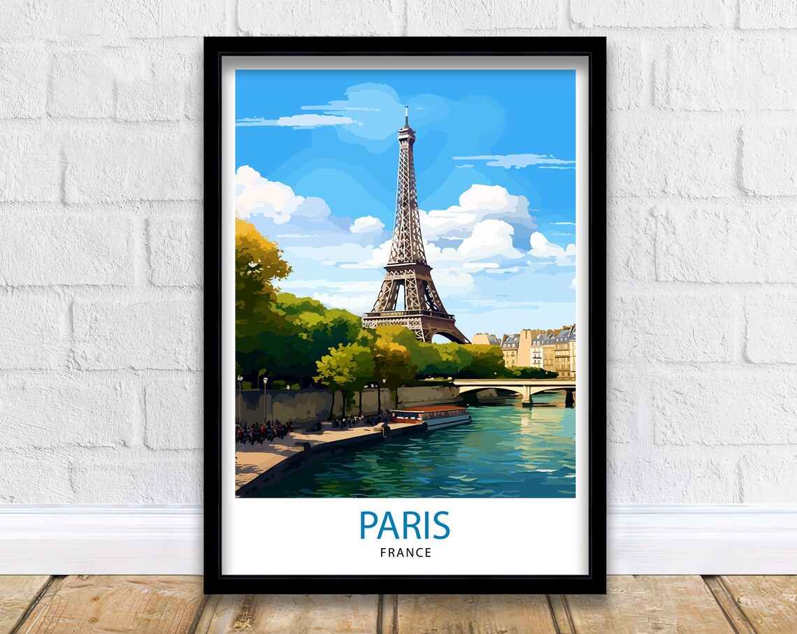 Paris France Travel Poster, Eiffel Tower Illustration