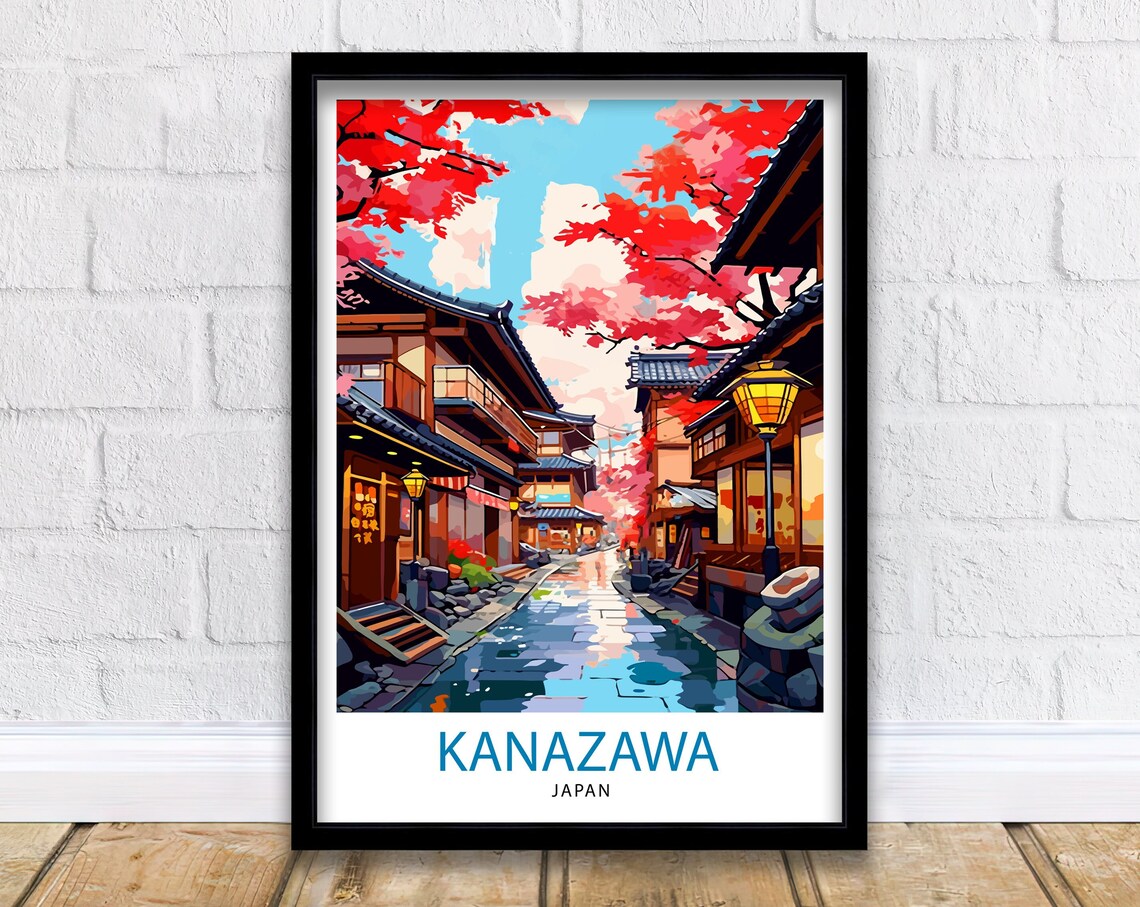 Kanazawa Japan Autumn Maple Traditional Street Lantern Travel Poster