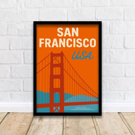 San Francisco Vintage Travel Poster Golden Gate Bridge Art Print Scenic City Decor Gift For Lovers Wanderlust