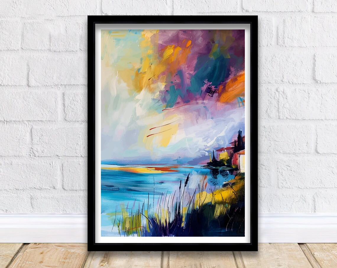 Lake Garda Italy Lakeside Church Sunset Abstract Water Poster