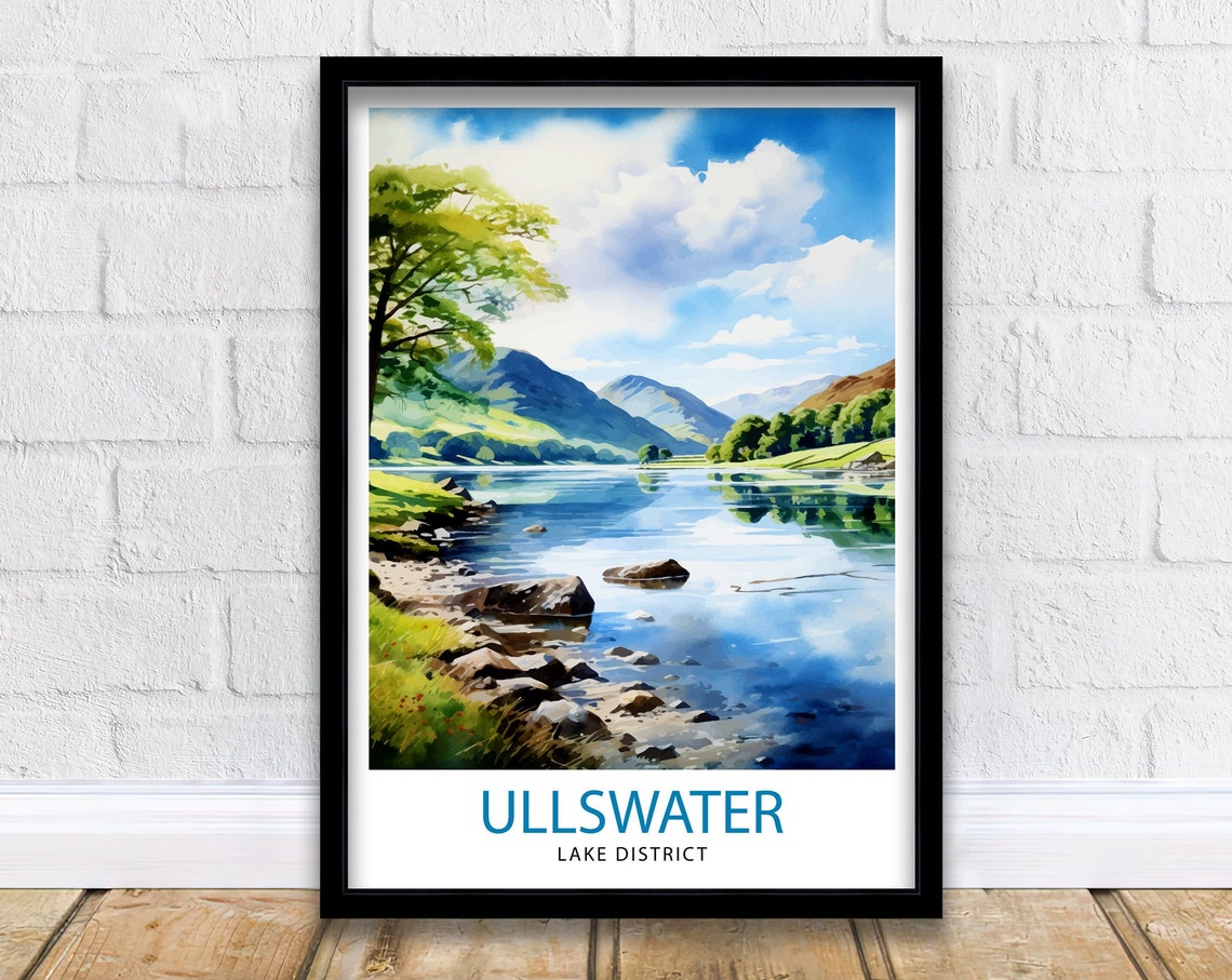 Ullswater Lake District Lakeshore Rocks Fell Watercolor Poster