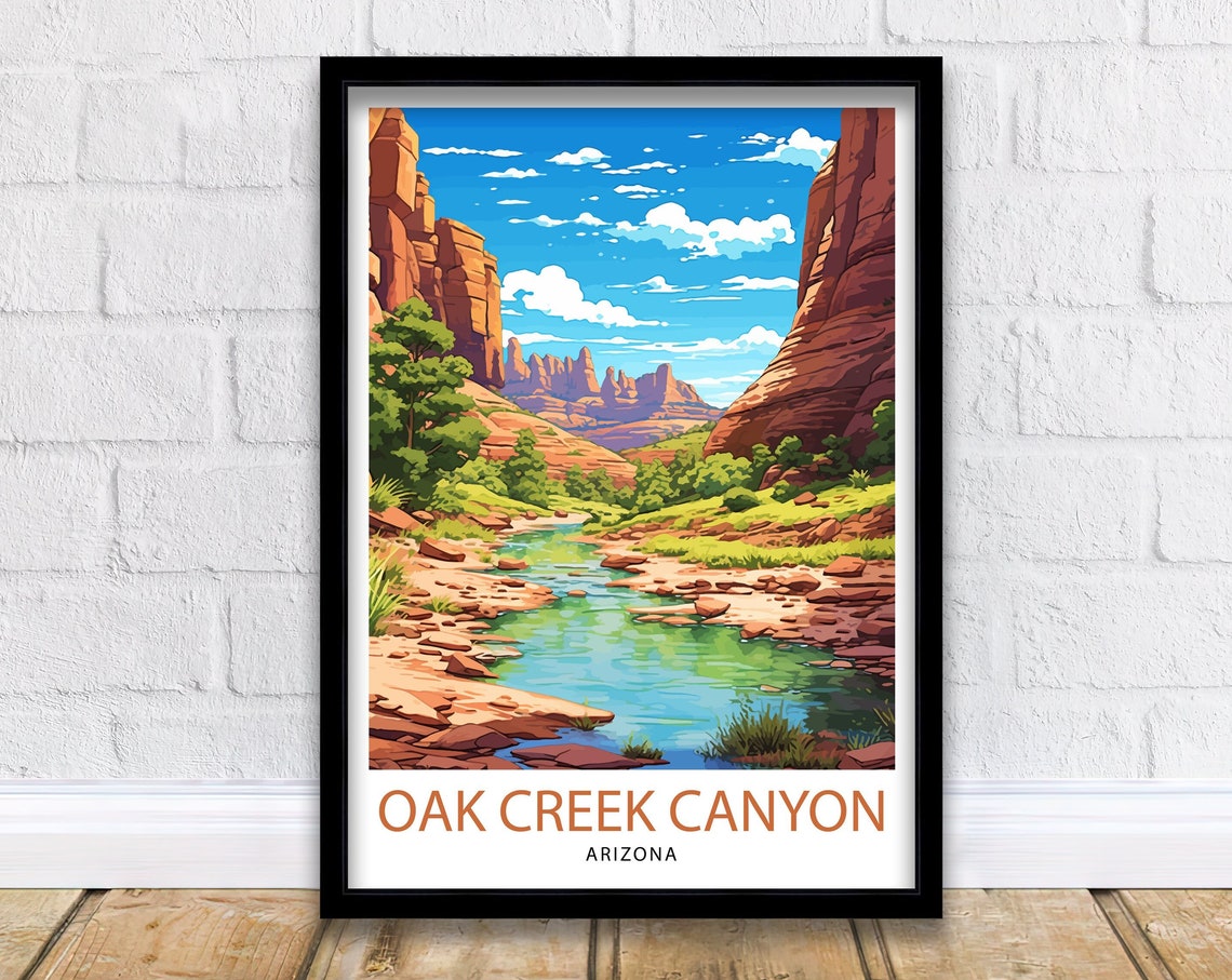 Oak Creek Canyon Arizona Red Rock Creek Vintage Travel Poster