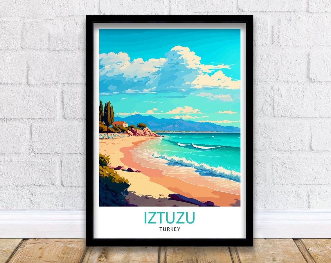 Iztuzu Turkey Long Sandy Beach Turquoise Waves Vintage Travel Poster