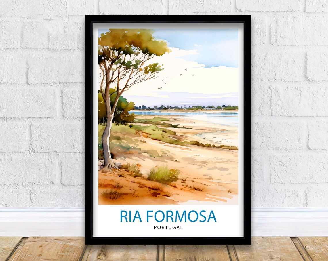 Ria Formosa Portugal Lagoon Watercolor Nature Scene Travel Poster