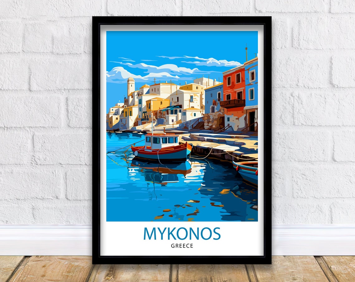 Mykonos Fishing Boat Harbor Waterfront Town Greek Island Poster