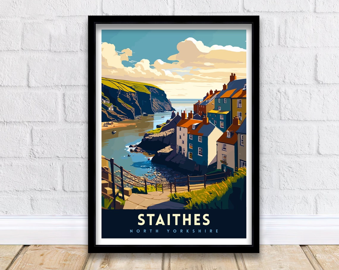 Staithes North Yorkshire Fishing Village Seaside Cove Travel Poster
