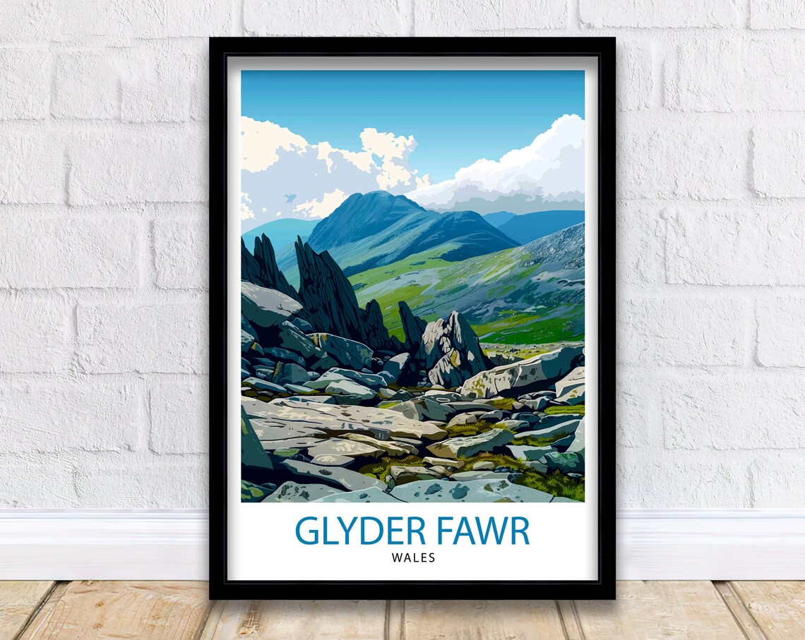 Glyder Fawr Wales Travel Poster, Mountain Landscape
