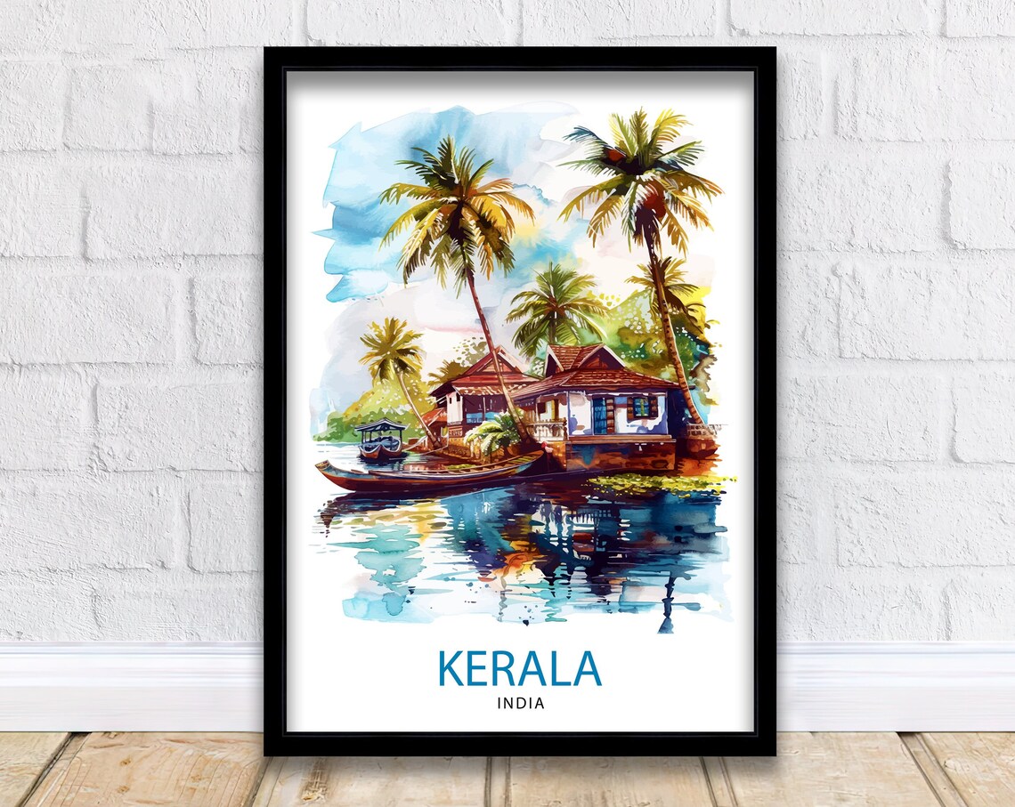 Kerala India Travel Poster, Home Decor Wall Print