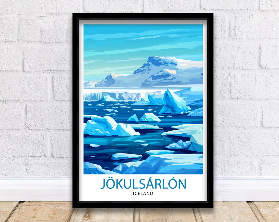 Jokulsarlon Iceland Glacier Lagoon Icebergs Blue Travel Art Poster