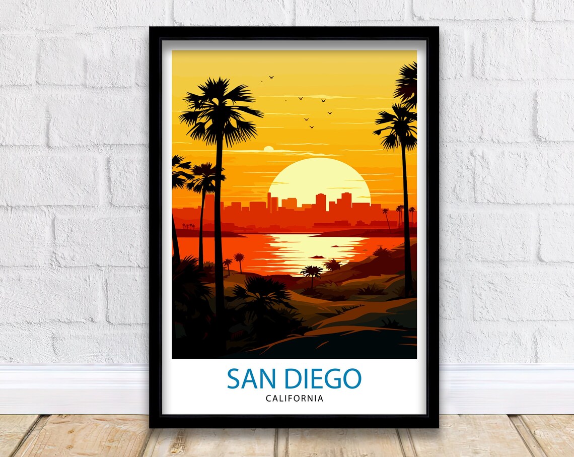 San Diego Travel Print San Diego Wall Art California Illustration San Diego Travel Poster San Diego Home Decor San Diego Gift