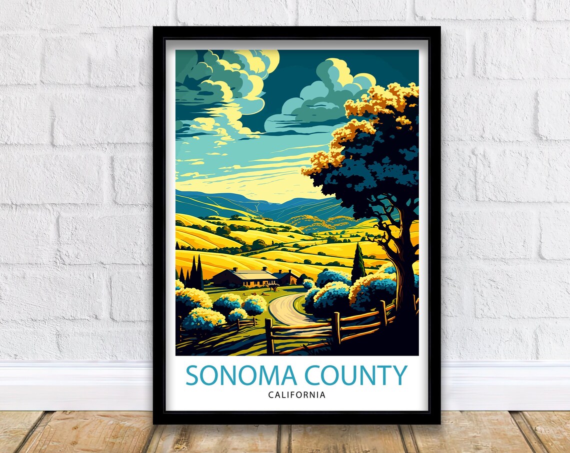 Sonoma County California Vineyard Hills Vintage Travel Poster