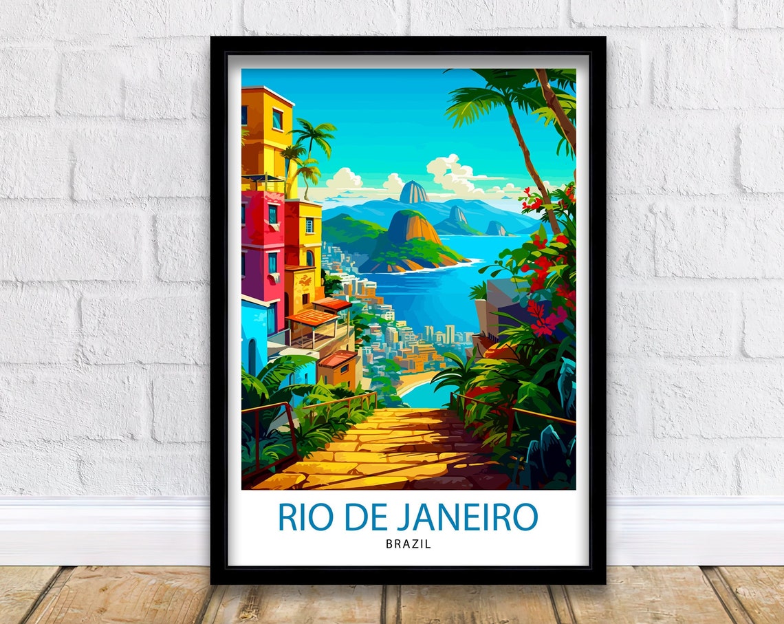 Rio de Janeiro Brazil Colorful Cityscape Sugarloaf Travel Poster