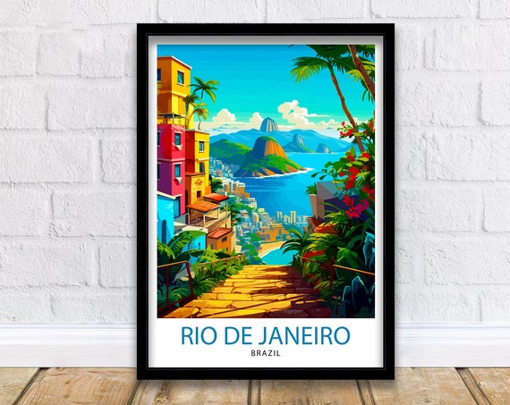 Rio de Janeiro Brazil Colorful Cityscape Sugarloaf Travel Poster
