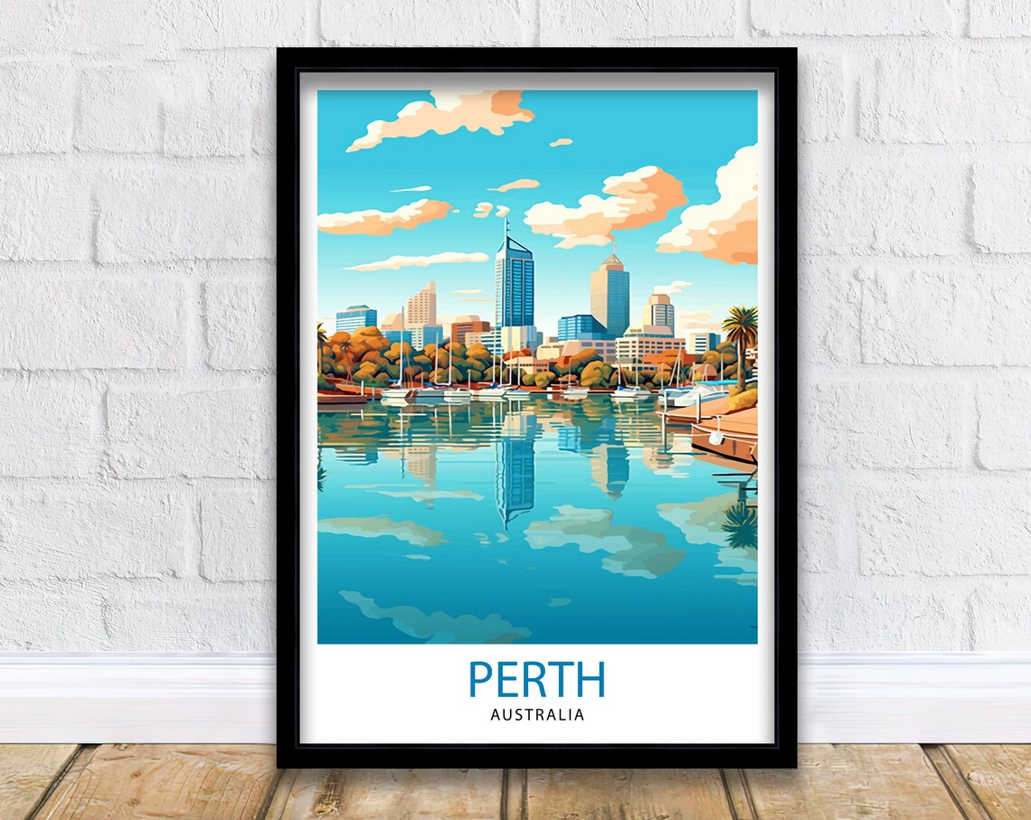 Perth Australia Travel Poster, Cityscape Art Print