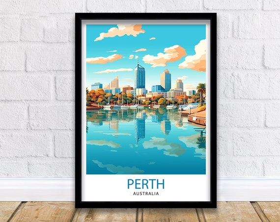 Perth Australia Travel Poster, Cityscape Art Print