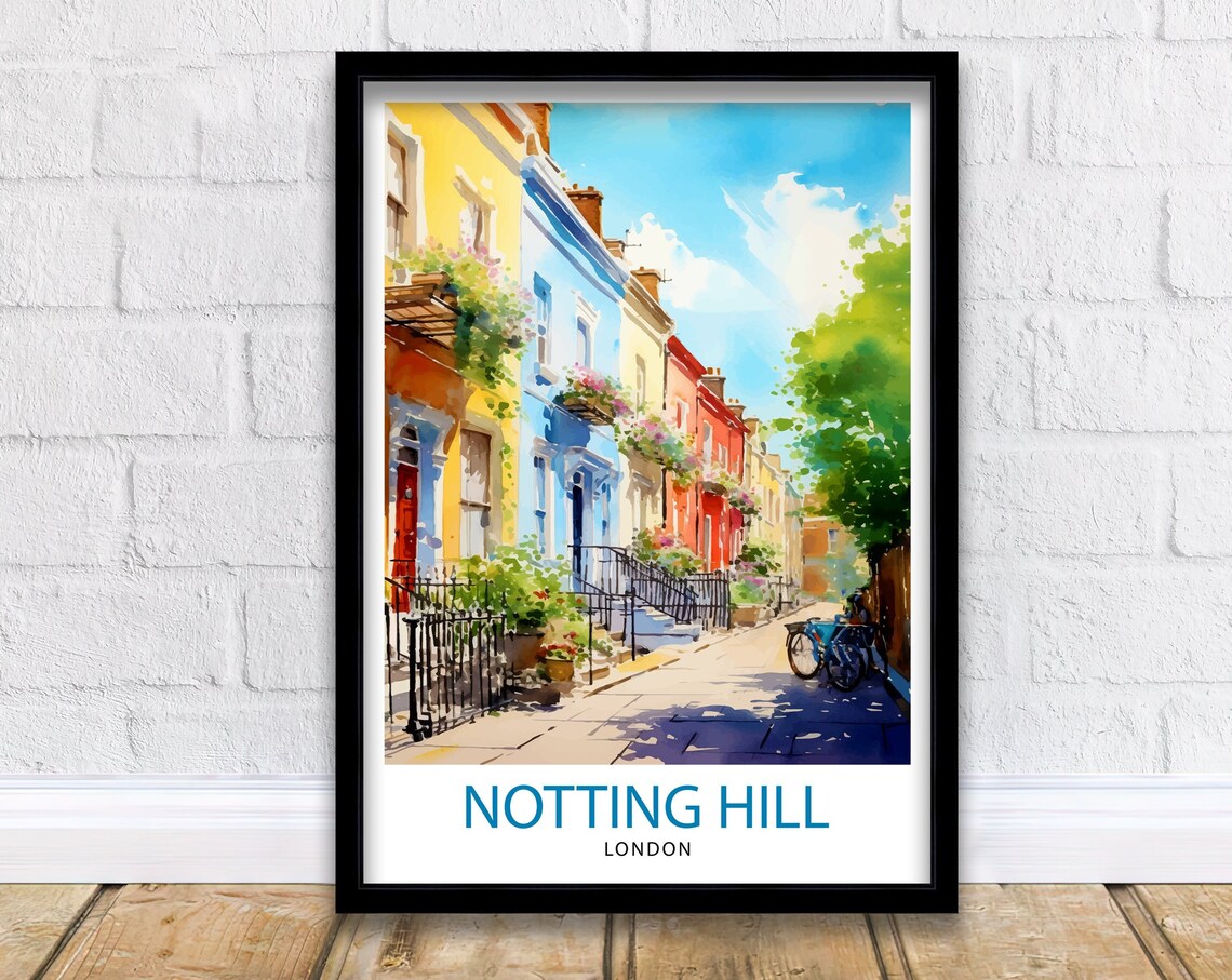 Notting Hill London Colorful Terraced Houses Street Art Poster