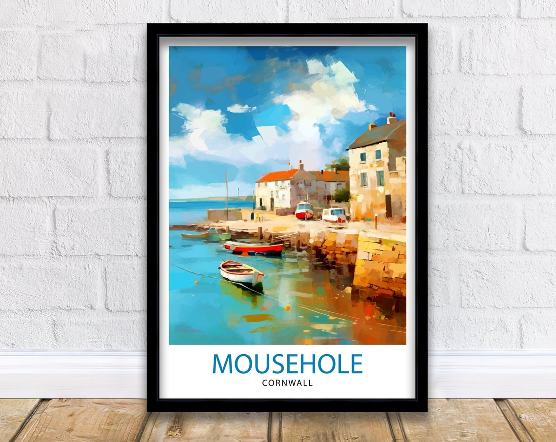 Mousehole Cornwall Fishing Harbour Quayside Cottages Art Poster