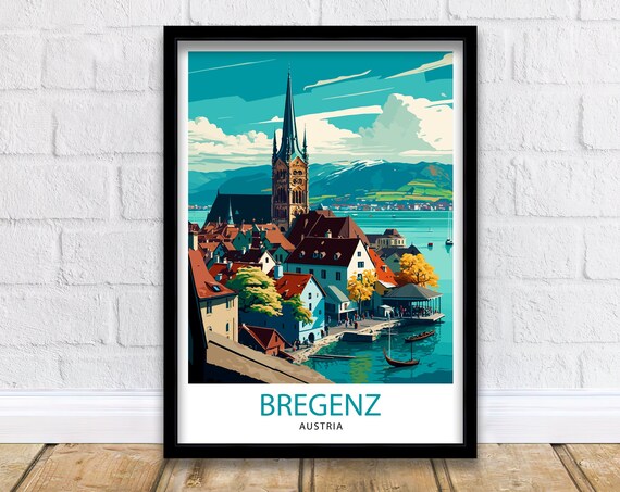 Bregenz Austria Travel Poster, Europe Wall Art Print