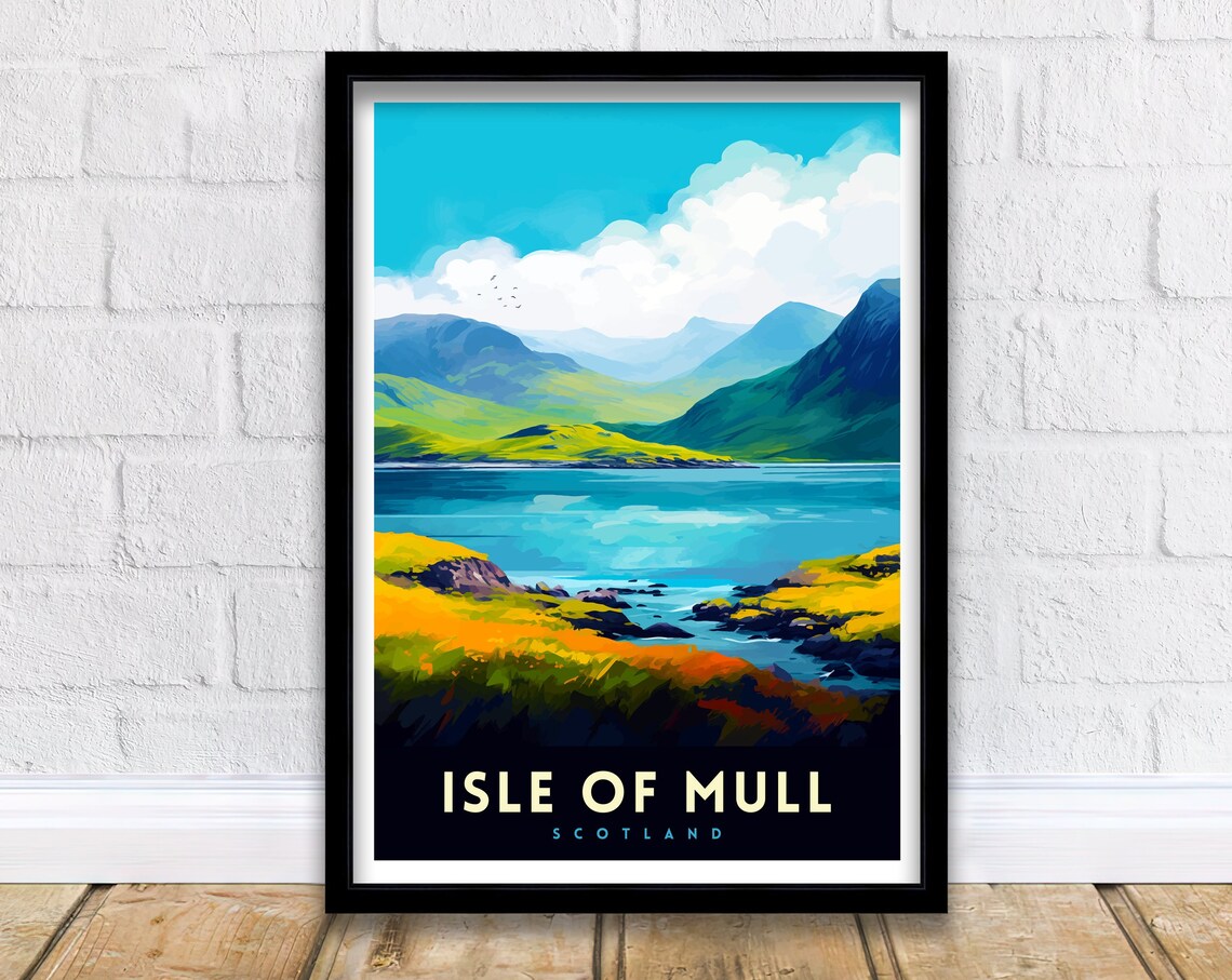 Isle of Mull Scotland Blue Loch and Green Hills Travel Poster