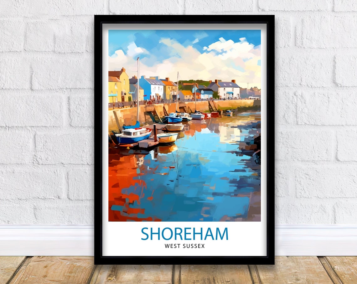 Shoreham West Sussex Harbour Boats Reflections River Art Poster