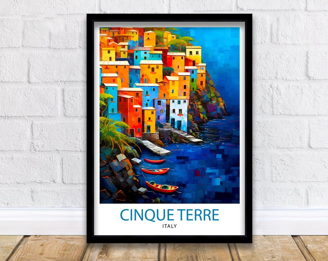 Cinque Terre Italy Colorful Cliffside Village Boats Coastal Poster