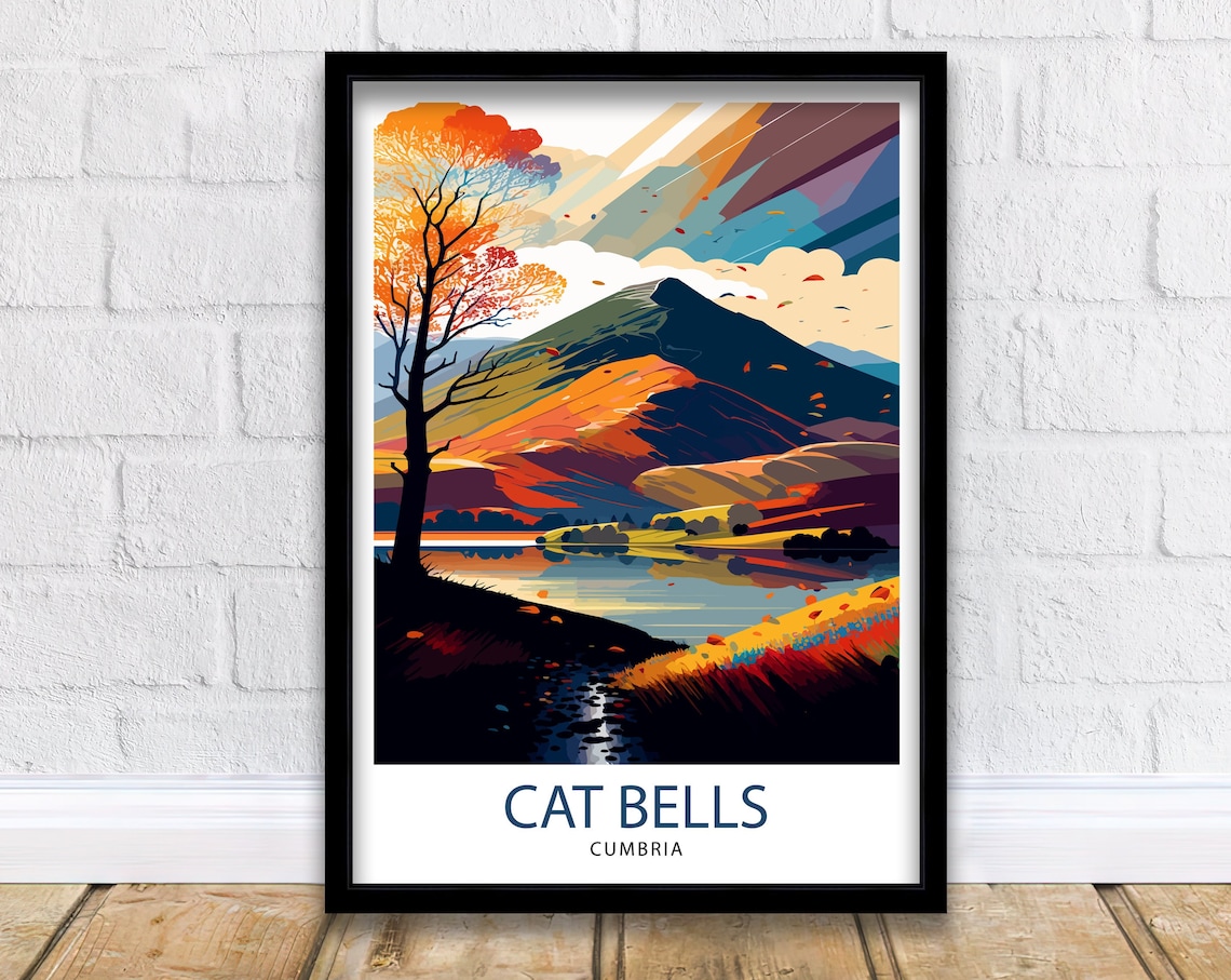 Cat Bells Cumbria Travel Poster, UK Landscape